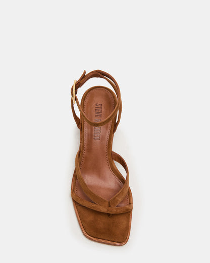 TILLY Chestnut Suede Square-Toe Block Heel Strappy Women's Sandal - Steve Madden
