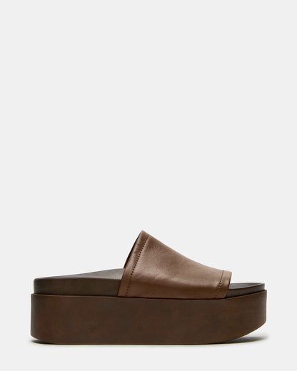 ARWEN Brown Leather Women's Platform Footbed Slide Chunky Sandal - Steve Madden