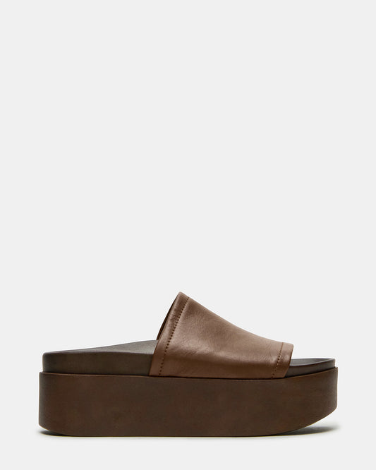 ARWEN Brown Leather Women's Platform Footbed Slide Chunky Sandal - Steve Madden