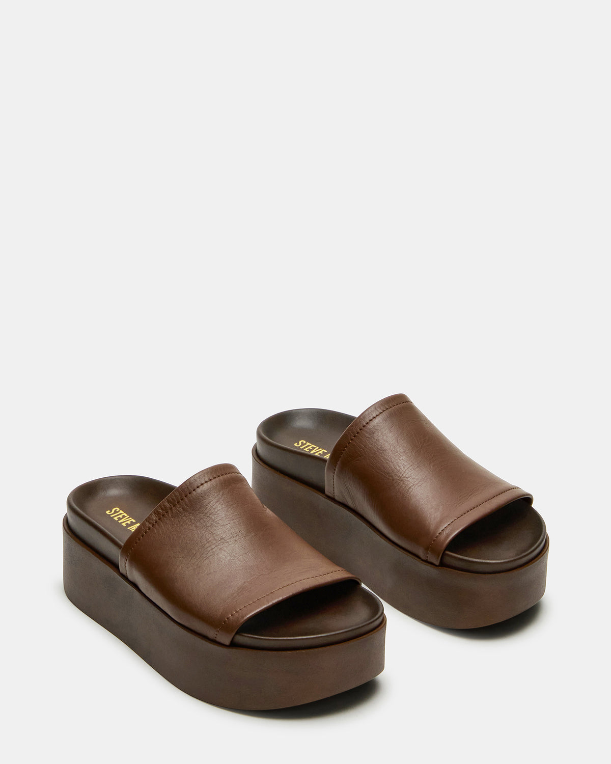 ARWEN Brown Leather Women's Platform Footbed Slide Chunky Sandal - Steve Madden