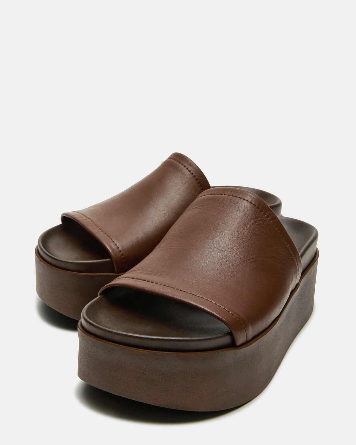 ARWEN Brown Leather Women's Platform Footbed Slide Chunky Sandal - Steve Madden