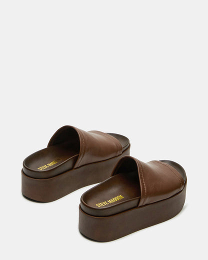 ARWEN Brown Leather Women's Platform Footbed Slide Chunky Sandal - Steve Madden