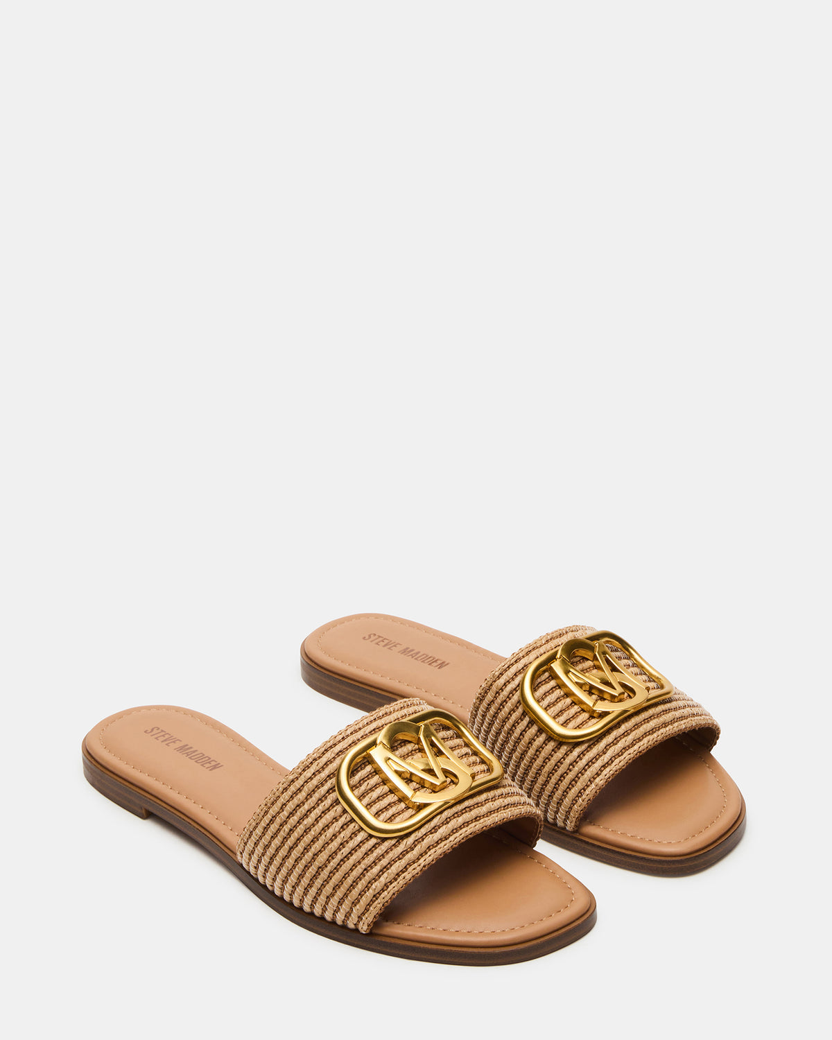 KORA Natural Raffia Gold Detail Slide Women's Sandal - Steve Madden
