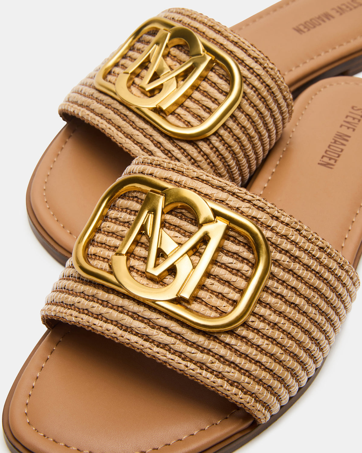 KORA Natural Raffia Gold Detail Slide Women's Sandal - Steve Madden