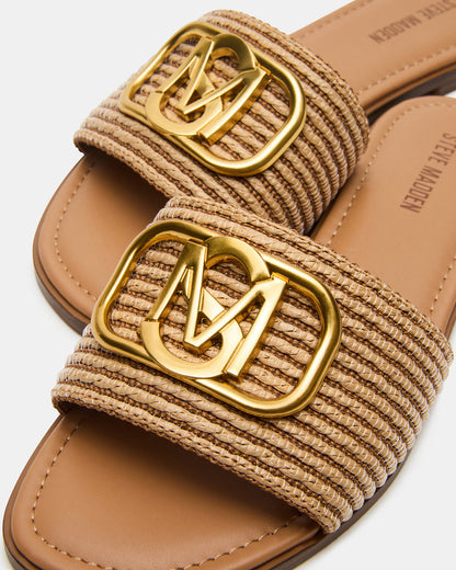 KORA Natural Raffia Gold Detail Slide Women's Sandal - Steve Madden