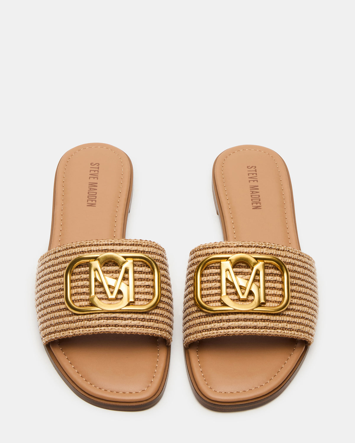 KORA Natural Raffia Gold Detail Slide Women's Sandal - Steve Madden