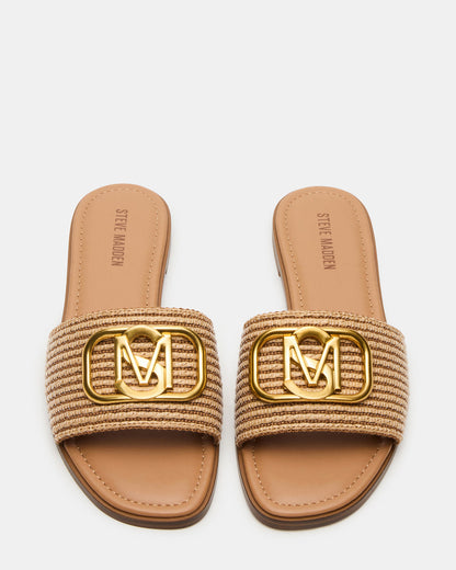 KORA Natural Raffia Gold Detail Slide Women's Sandal - Steve Madden