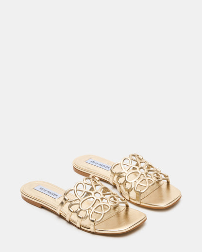 LOTUS Gold Leather Square-Toe Slide Women's Sandal - Steve Madden