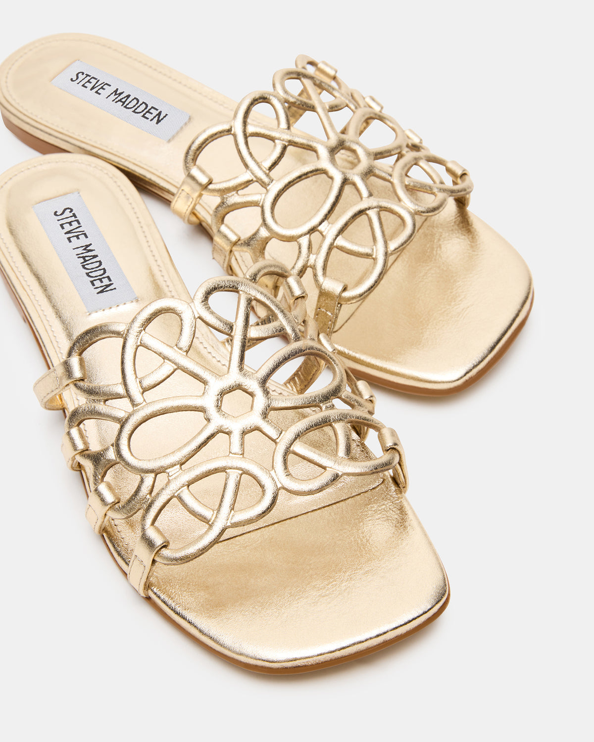 LOTUS Gold Leather Square-Toe Slide Women's Sandal - Steve Madden
