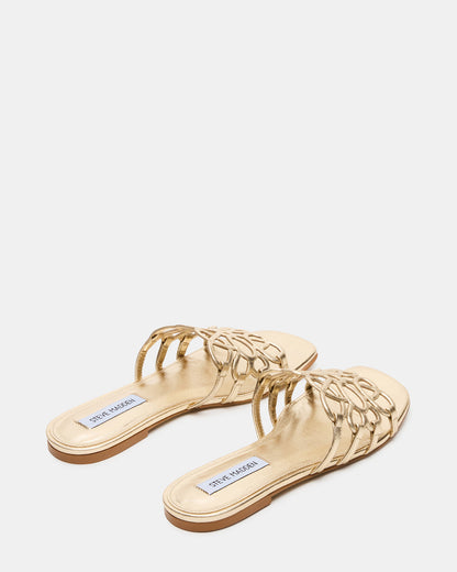 LOTUS Gold Leather Square-Toe Slide Women's Sandal - Steve Madden