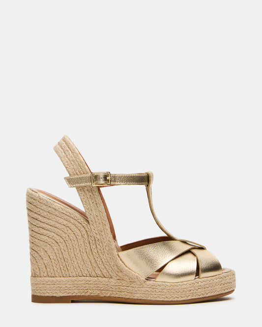 THELMA Gold Leather Espadrille Wedge Ankle Strap Women's Sandal - Steve Madden