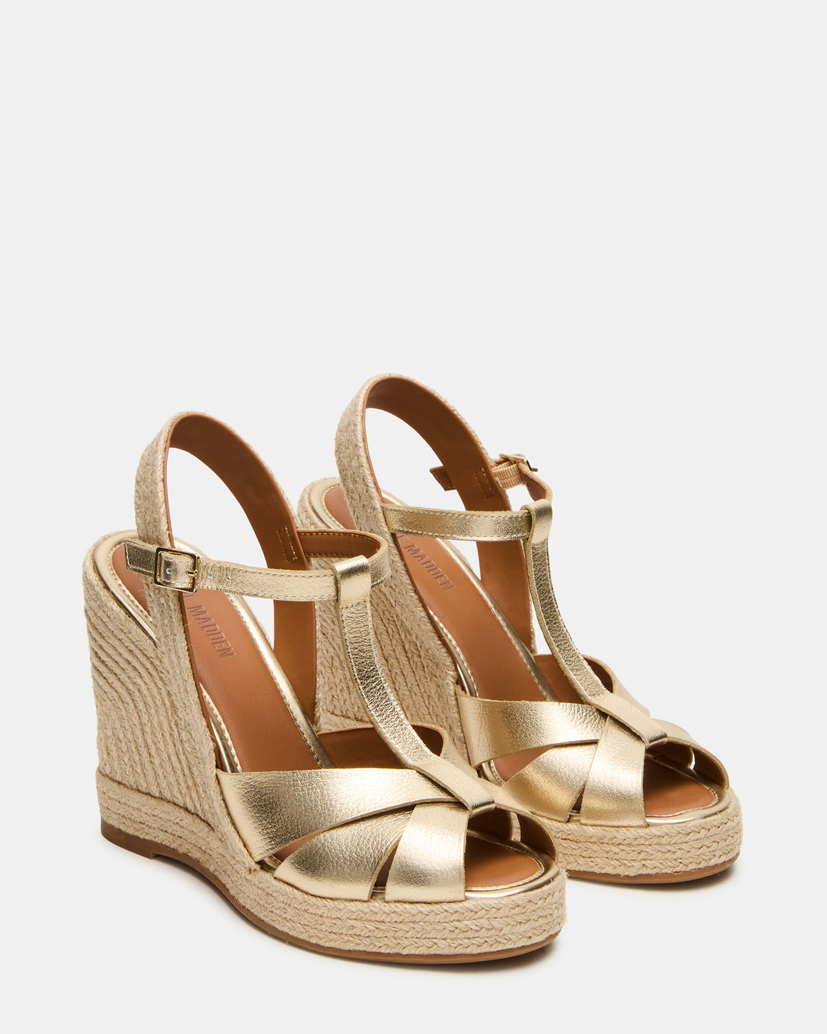 THELMA Gold Leather Espadrille Wedge Ankle Strap Women's Sandal - Steve Madden