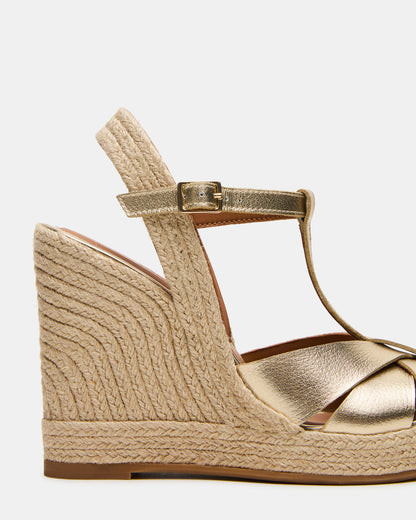 THELMA Gold Leather Espadrille Wedge Ankle Strap Women's Sandal - Steve Madden