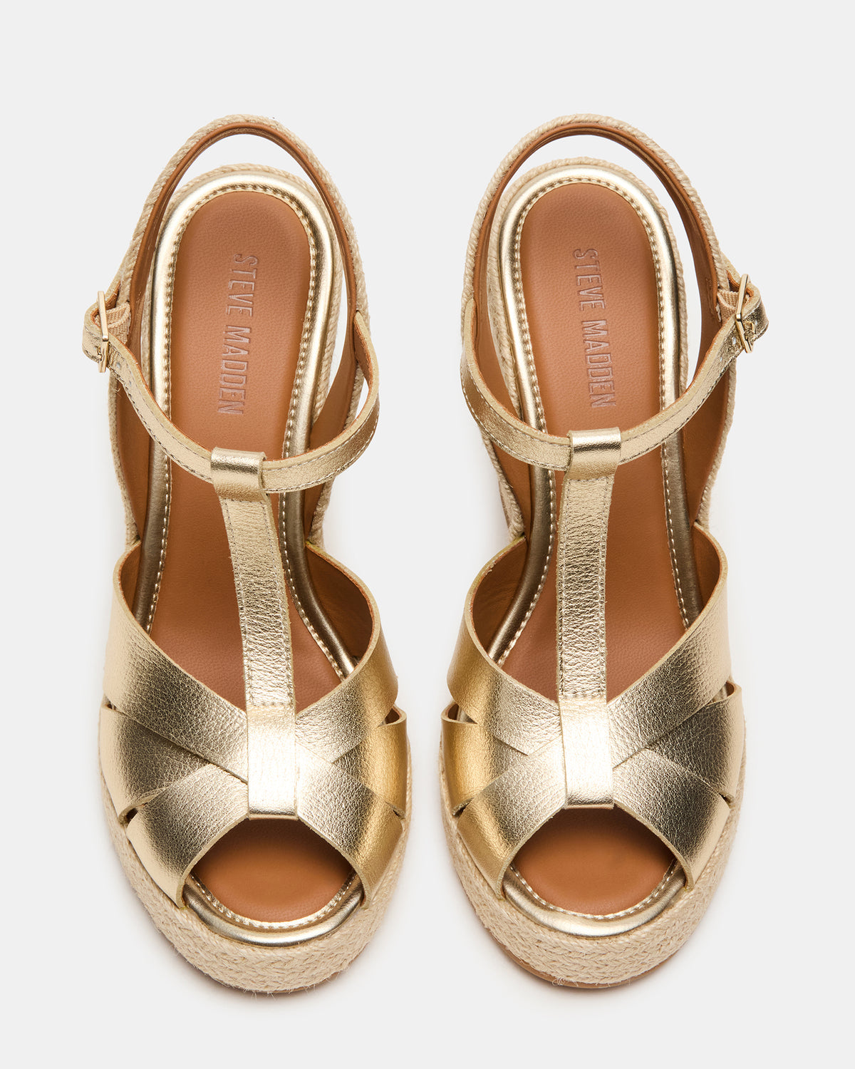 THELMA Gold Leather Espadrille Wedge Ankle Strap Women's Sandal - Steve Madden