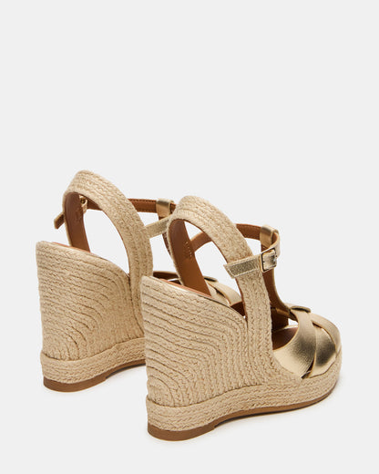 THELMA Gold Leather Espadrille Wedge Ankle Strap Women's Sandal - Steve Madden