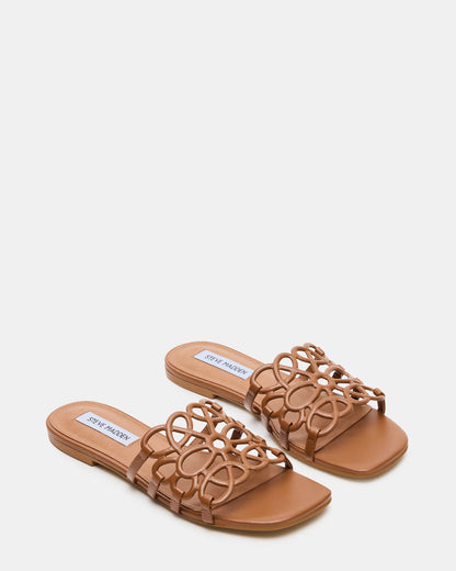 LOTUS Tan Leather Square-Toe Slide Women's Sandal - Steve Madden