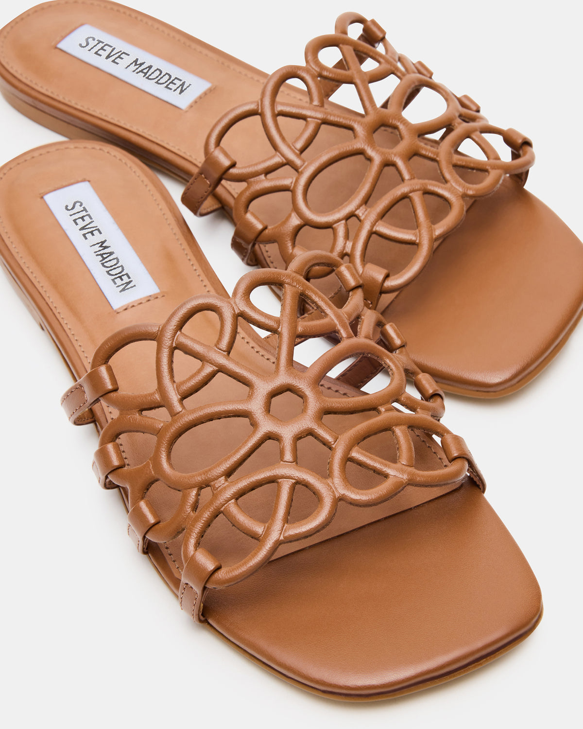 LOTUS Tan Leather Square-Toe Slide Women's Sandal - Steve Madden