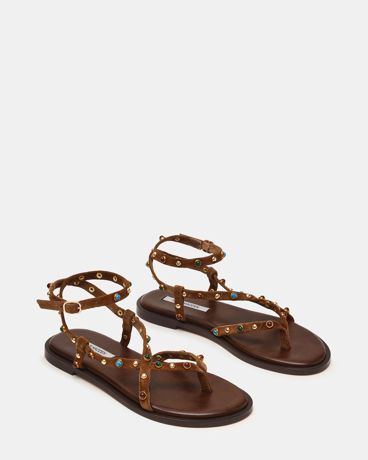MATHIS Tan Suede Studded Embellished Strappy Thong Women's Sandal - Steve Madden