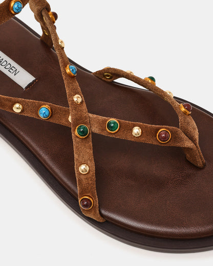 MATHIS Tan Suede Studded Embellished Strappy Thong Women's Sandal - Steve Madden
