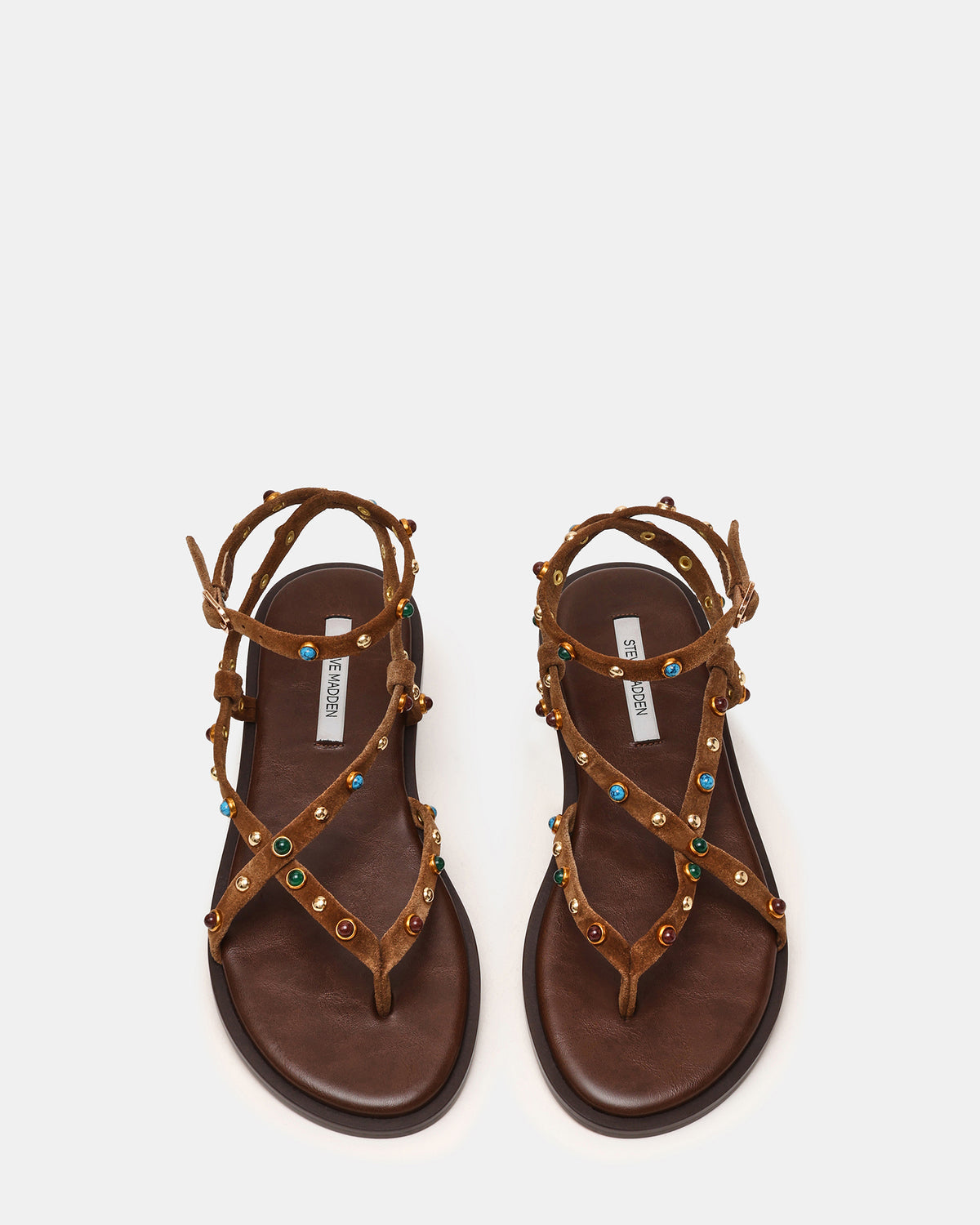 MATHIS Tan Suede Studded Embellished Strappy Thong Women's Sandal - Steve Madden
