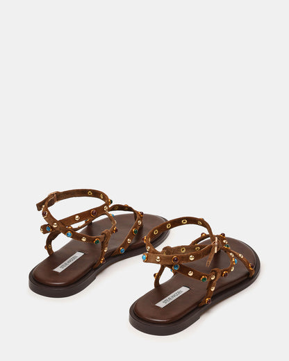 MATHIS Tan Suede Studded Embellished Strappy Thong Women's Sandal - Steve Madden
