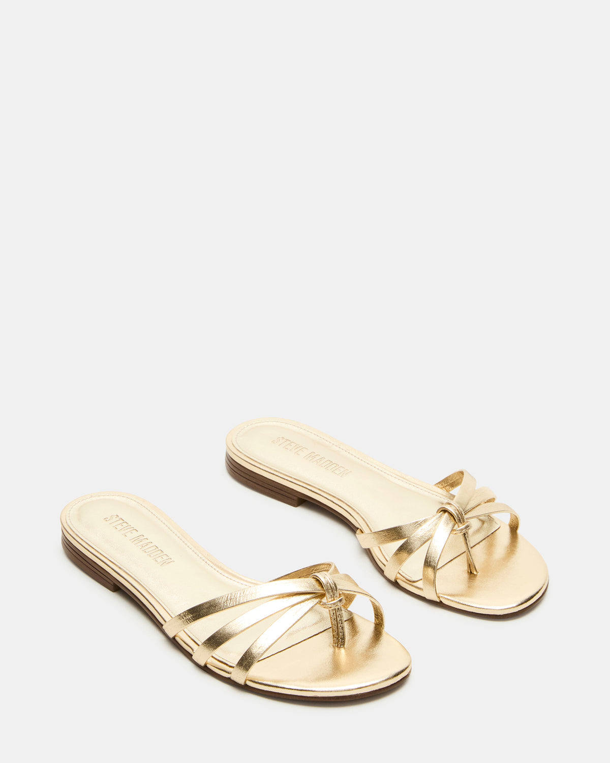 CALISSI Champagne Leather Strappy Women's Slide Sandal - Steve Madden
