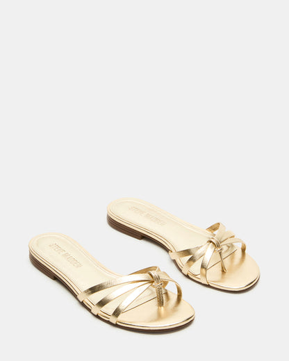 CALISSI Champagne Leather Strappy Women's Slide Sandal - Steve Madden