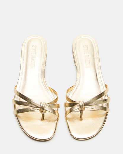 CALISSI Champagne Leather Strappy Women's Slide Sandal - Steve Madden