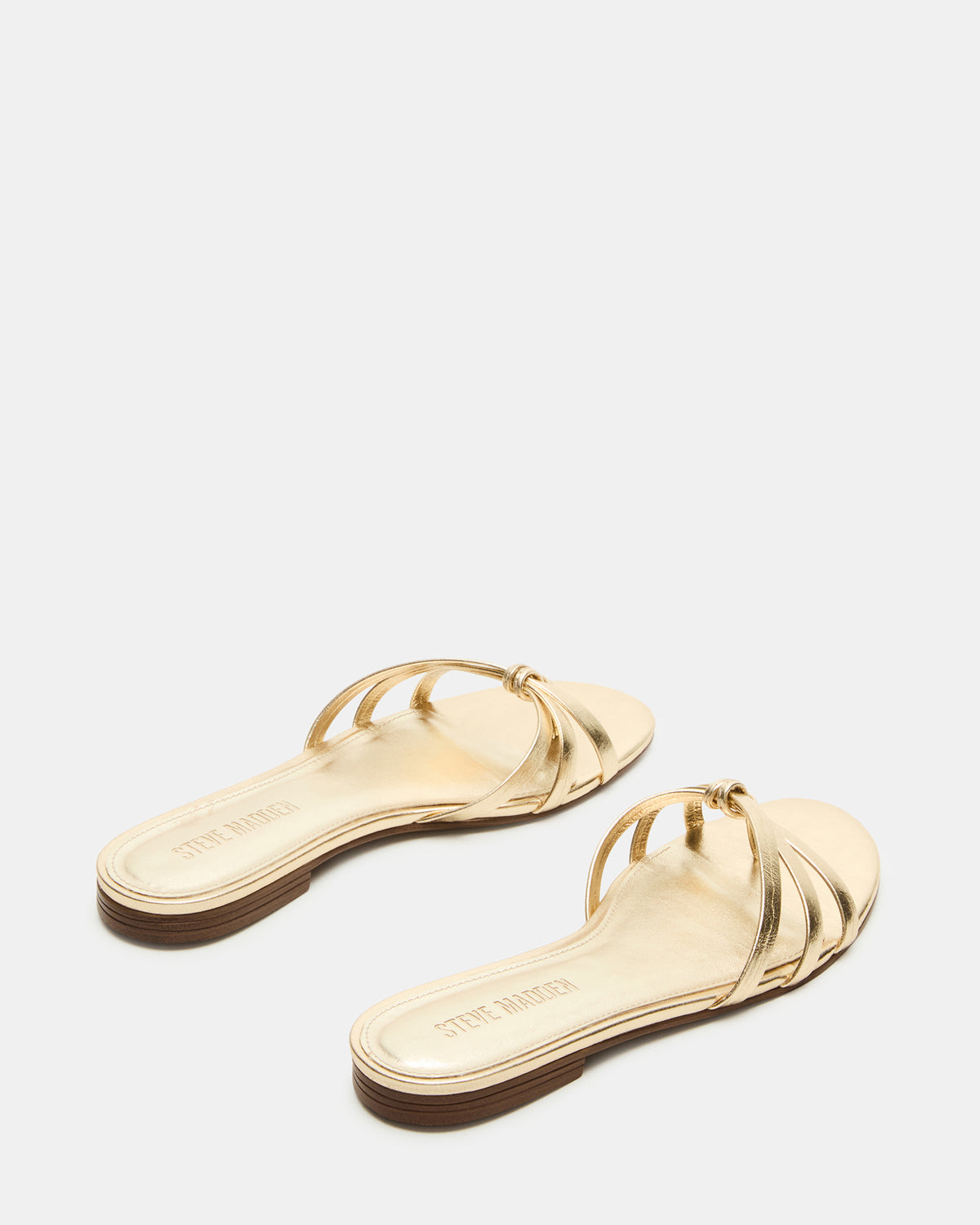 CALISSI Champagne Leather Strappy Women's Slide Sandal - Steve Madden