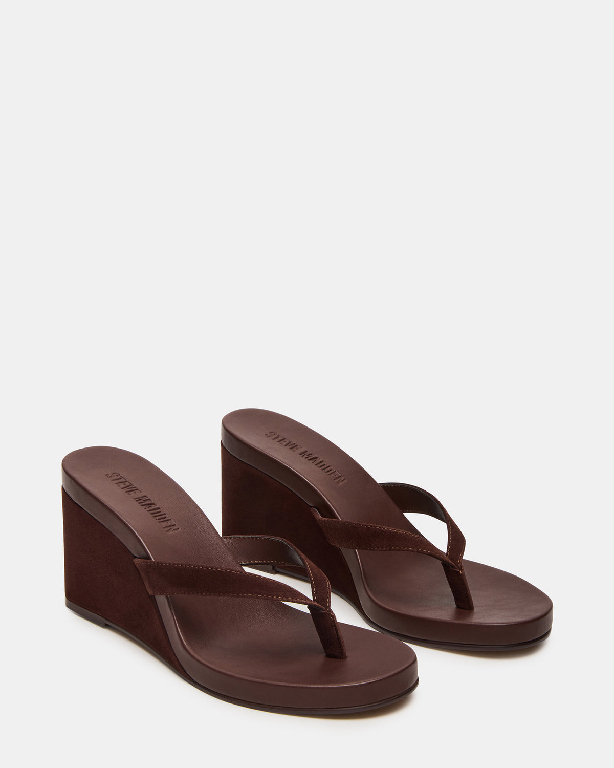 PLAYING Brown Suede Thong Wedge Women's Sandal - Steve Madden