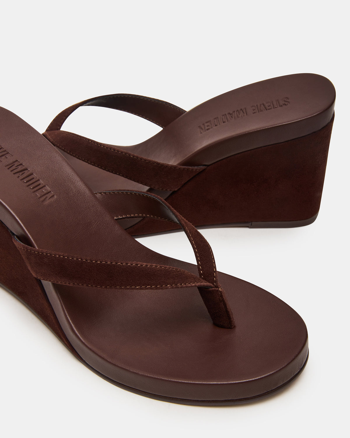 PLAYING Brown Suede Thong Wedge Women's Sandal - Steve Madden
