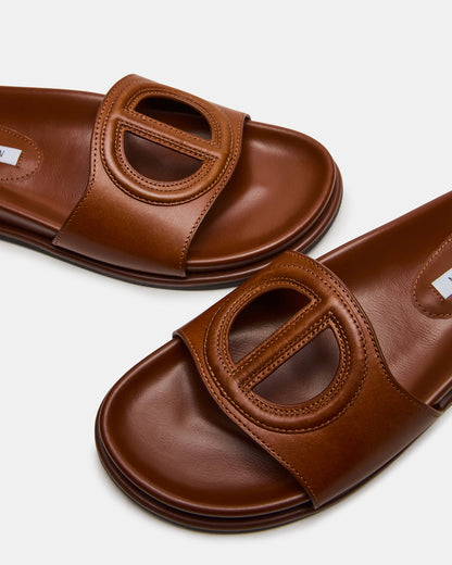 ZOSIA Cognac Leather Cut-Out Slide Footbed Women's Sandal - Steve Madden