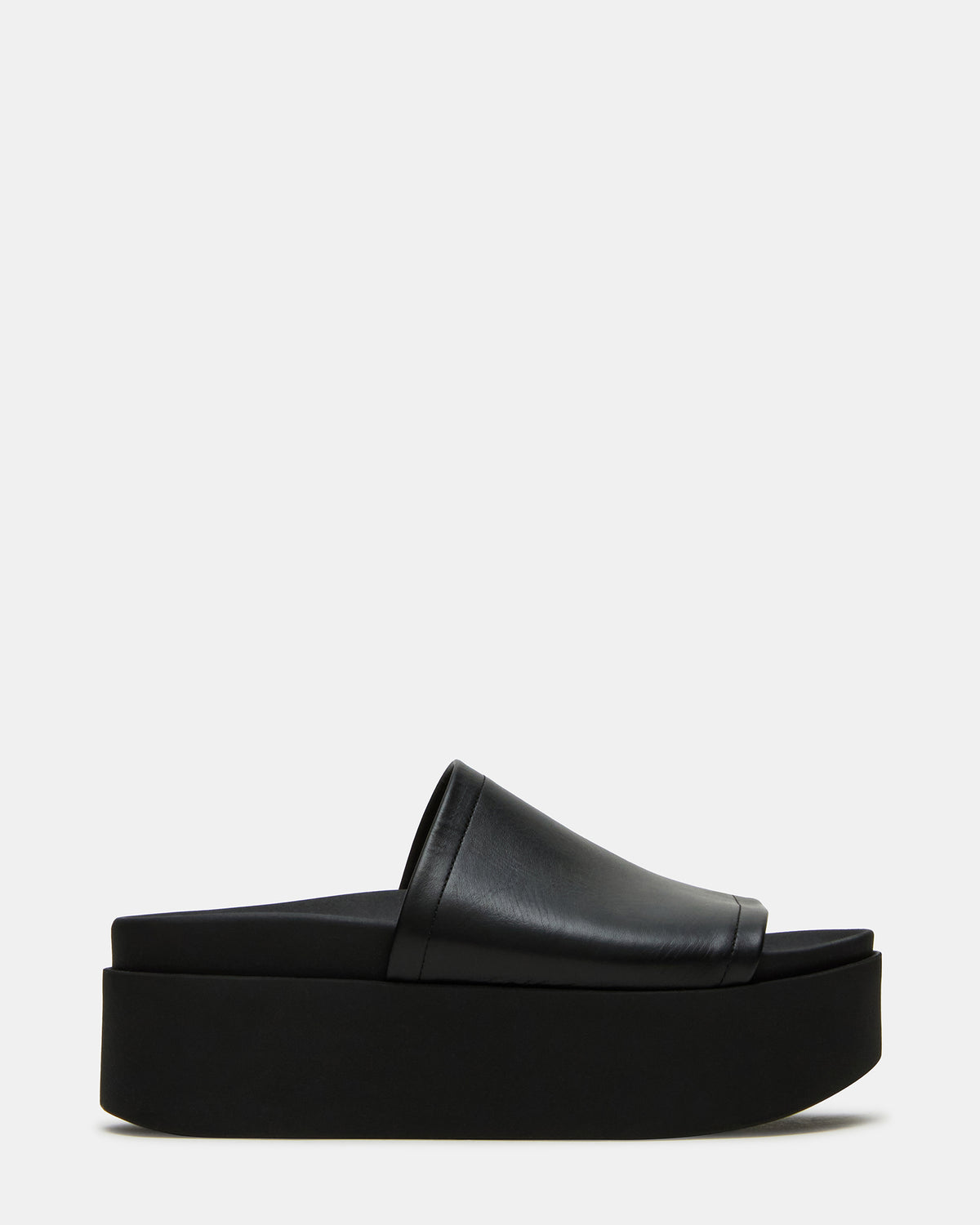 ARWEN Black Leather Women's Platform Footbed Slide Chunky Sandal - Steve Madden