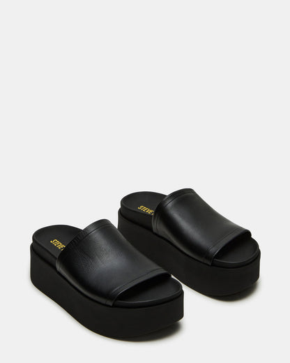 ARWEN Black Leather Women's Platform Footbed Slide Chunky Sandal - Steve Madden