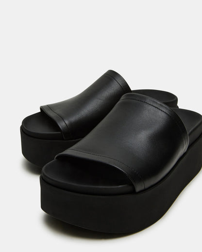 ARWEN Black Leather Women's Platform Footbed Slide Chunky Sandal - Steve Madden