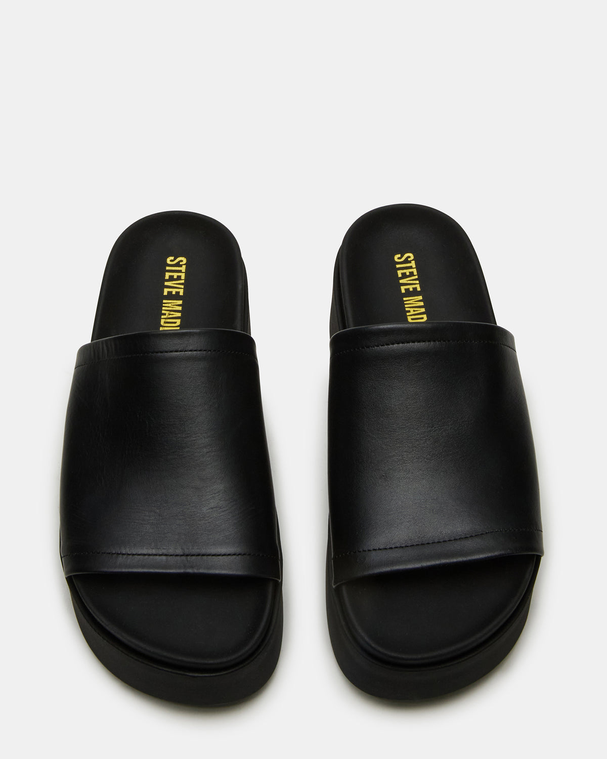 ARWEN Black Leather Women's Platform Footbed Slide Chunky Sandal - Steve Madden