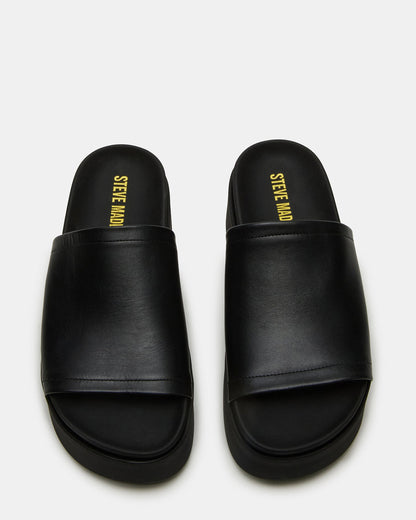 ARWEN Black Leather Women's Platform Footbed Slide Chunky Sandal - Steve Madden