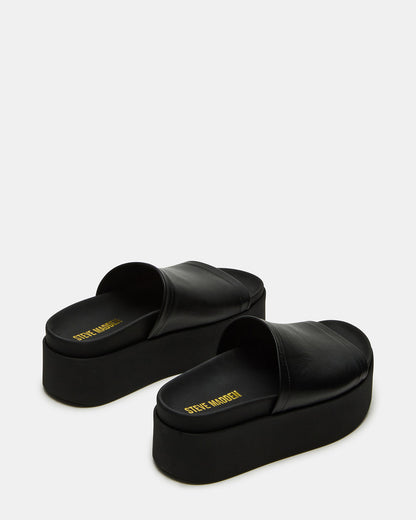 ARWEN Black Leather Women's Platform Footbed Slide Chunky Sandal - Steve Madden