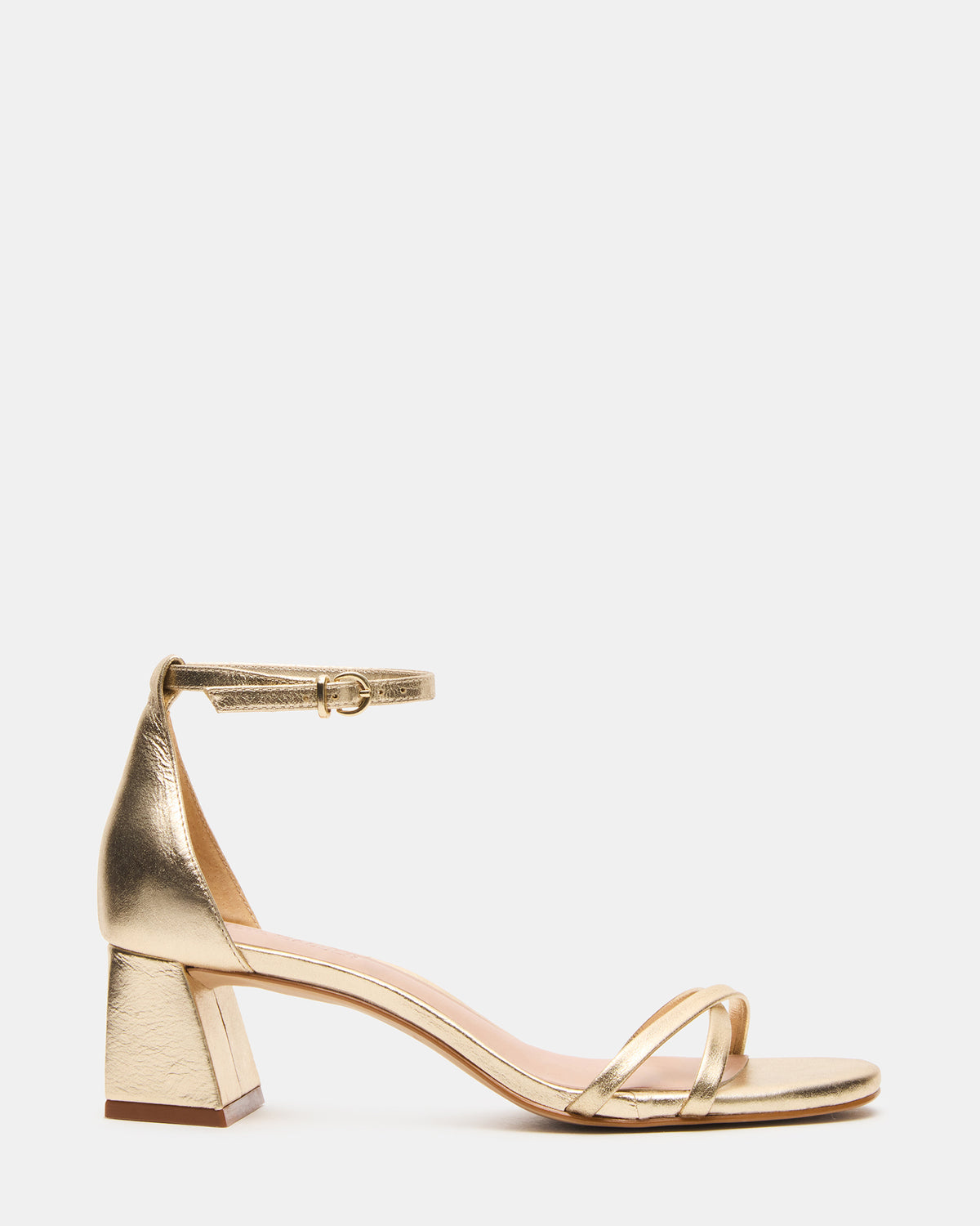 RAE Gold Leather Strappy Block Heel Women's Sandal - Steve Madden