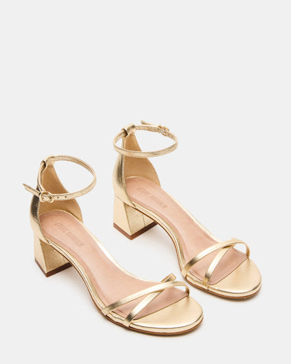 RAE Gold Leather Strappy Block Heel Women's Sandal - Steve Madden