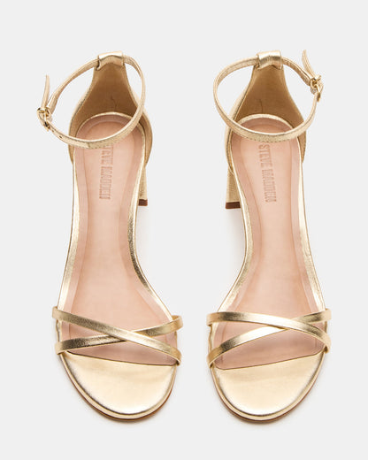 RAE Gold Leather Strappy Block Heel Women's Sandal - Steve Madden