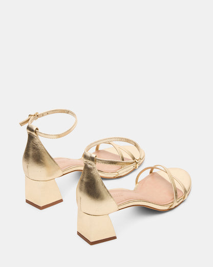 RAE Gold Leather Strappy Block Heel Women's Sandal - Steve Madden