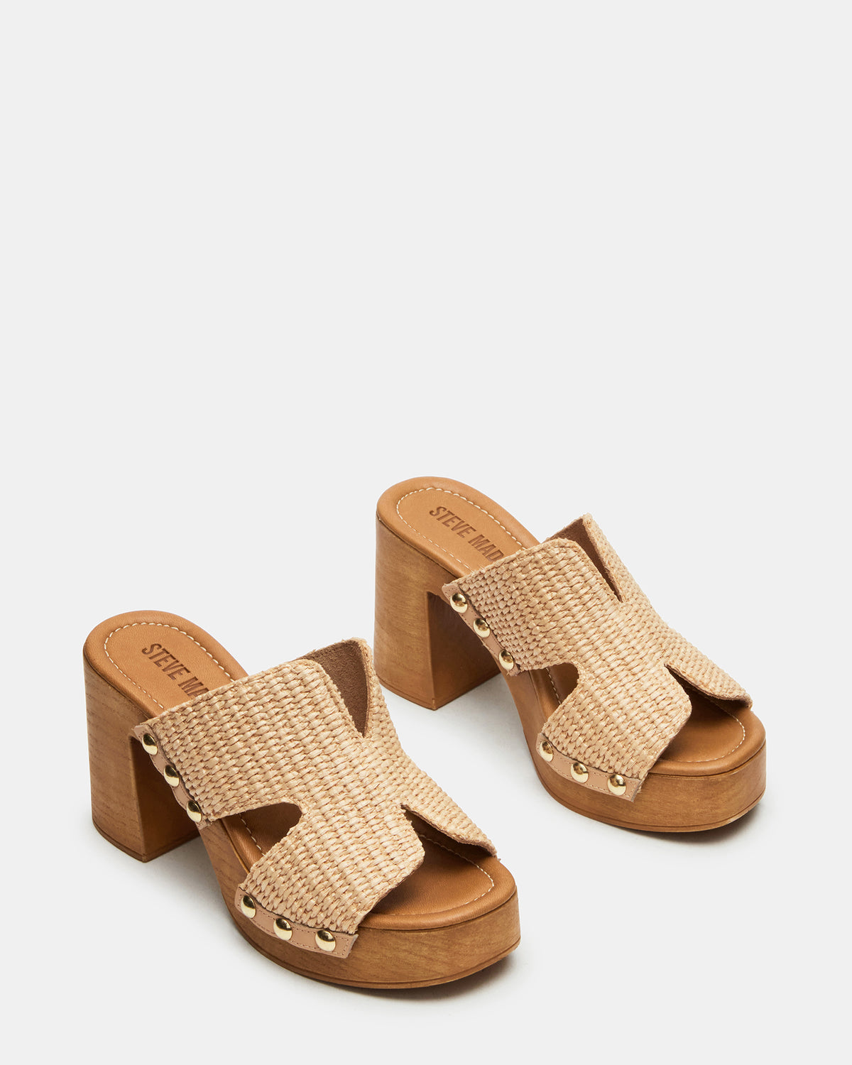 SUNKISSED Raffia Platform Block Heel Studded Women's Sandal - Steve Madden