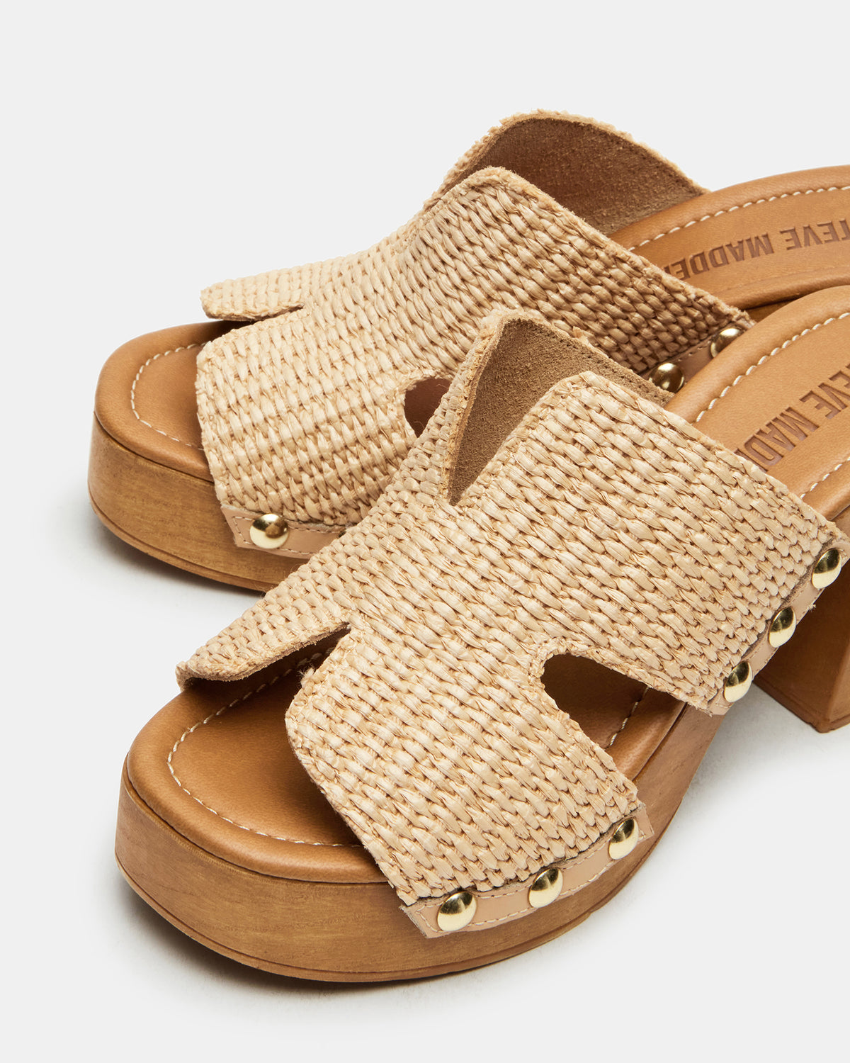 SUNKISSED Raffia Platform Block Heel Studded Women's Sandal - Steve Madden