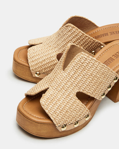 SUNKISSED Raffia Platform Block Heel Studded Women's Sandal - Steve Madden