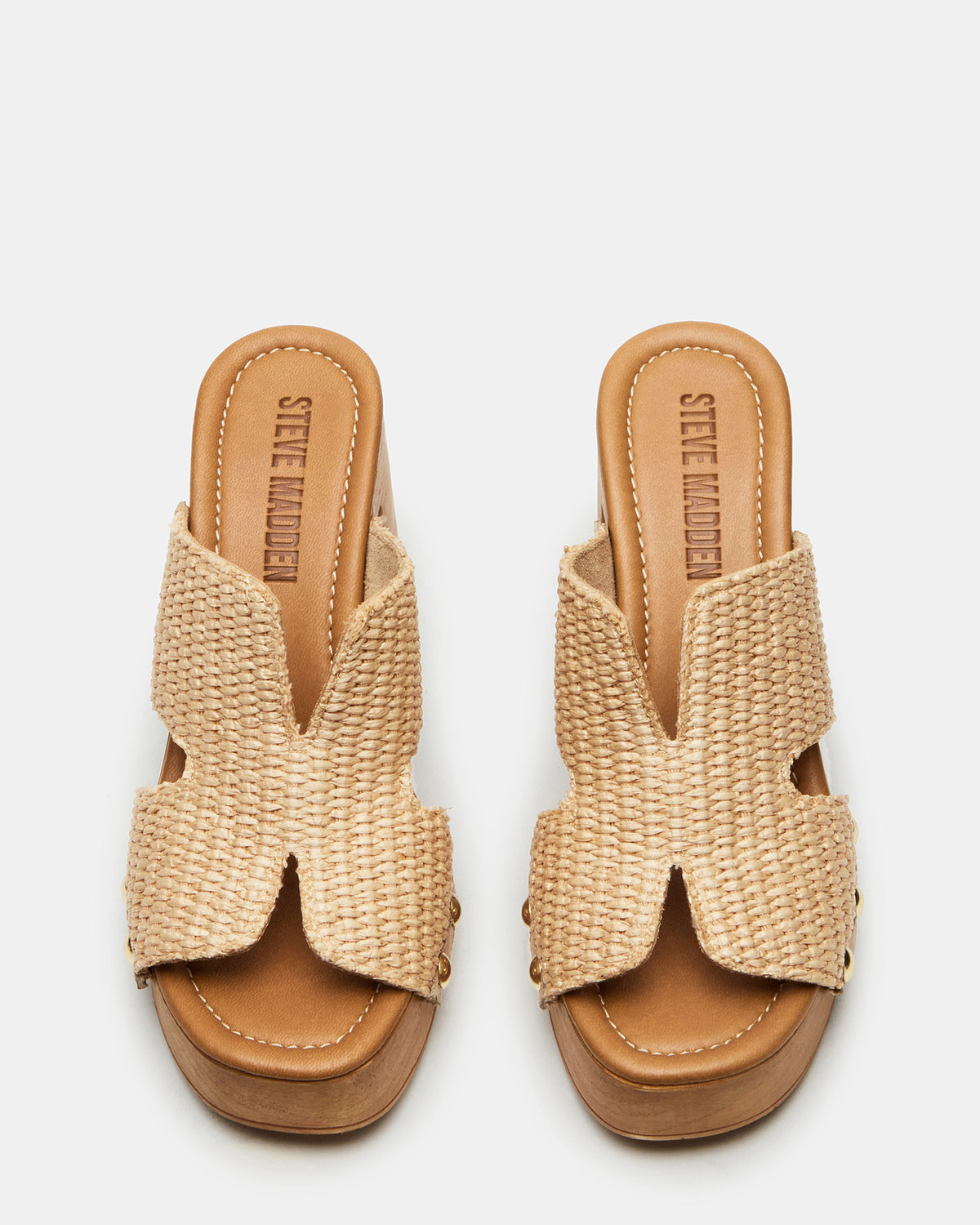 SUNKISSED Raffia Platform Block Heel Studded Women's Sandal - Steve Madden