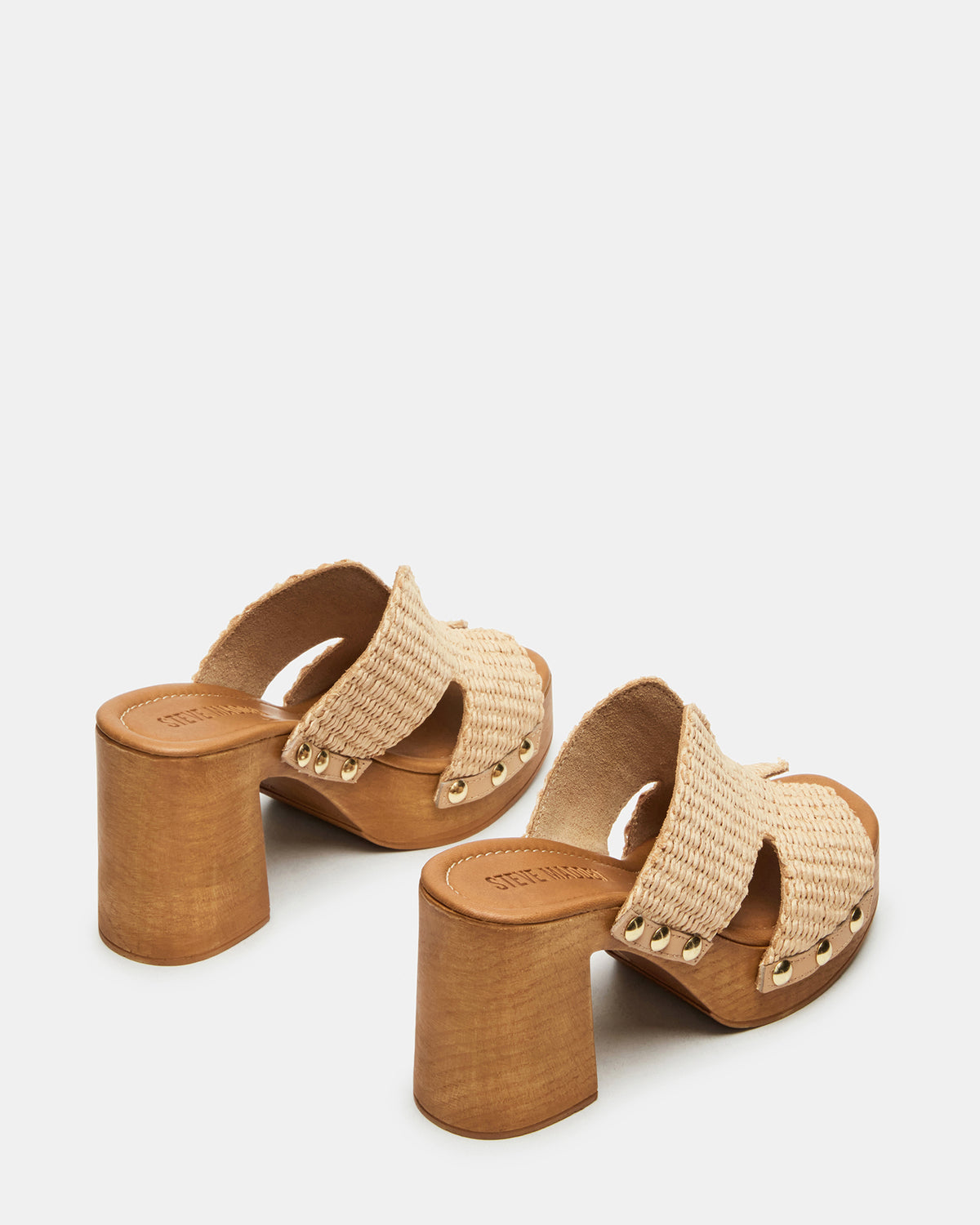SUNKISSED Raffia Platform Block Heel Studded Women's Sandal - Steve Madden