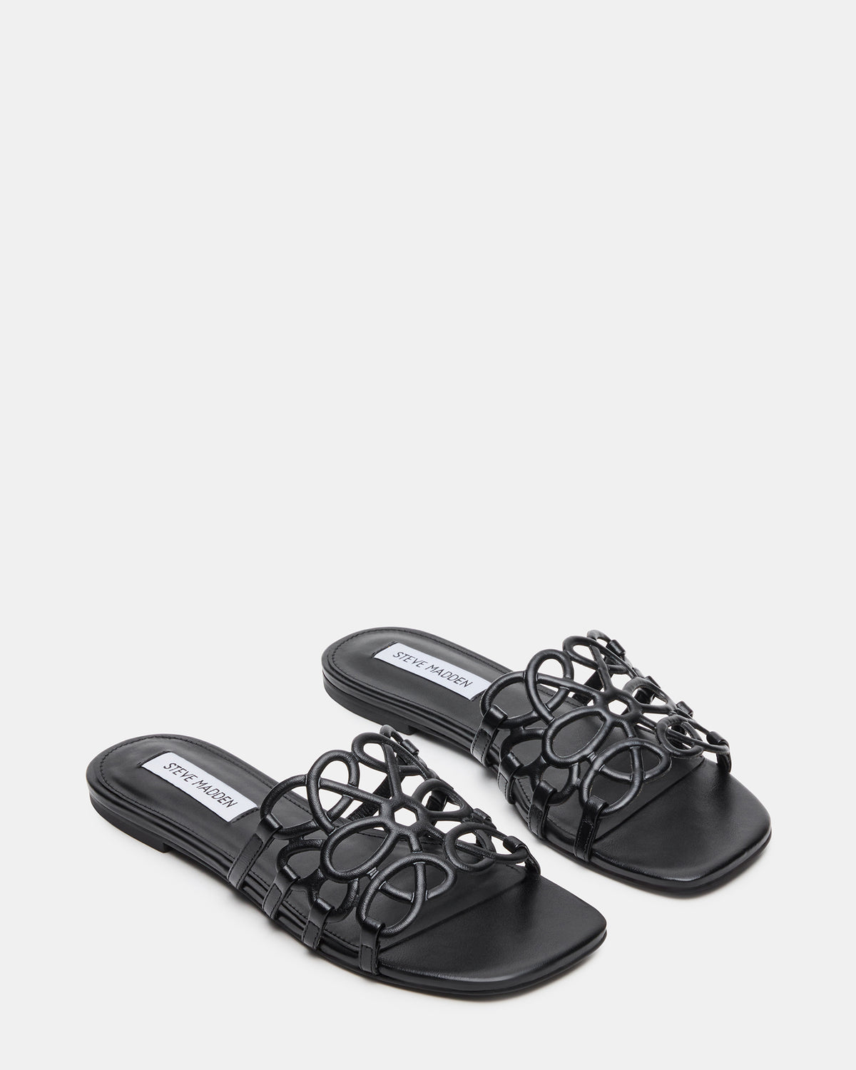 LOTUS Black Leather Square-Toe Slide Women's Sandal - Steve Madden
