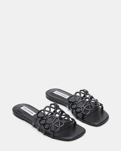 LOTUS Black Leather Square-Toe Slide Women's Sandal - Steve Madden
