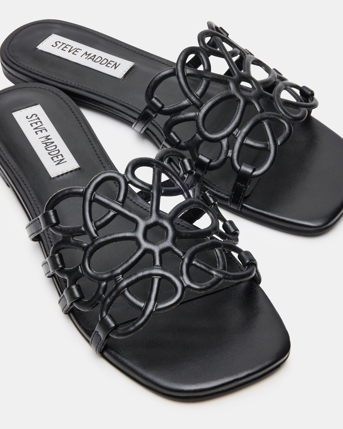 LOTUS Black Leather Square-Toe Slide Women's Sandal - Steve Madden